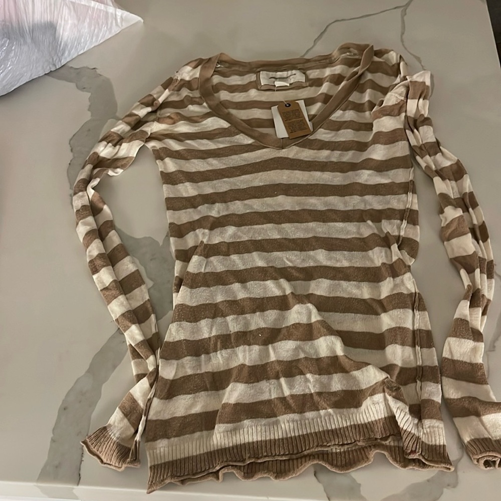 American Eagle striped v-neck sweater